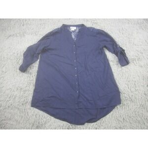 Oh Mamma Maternity Blouse Womens Large Blue Button Down Tunic Lace Back Casual